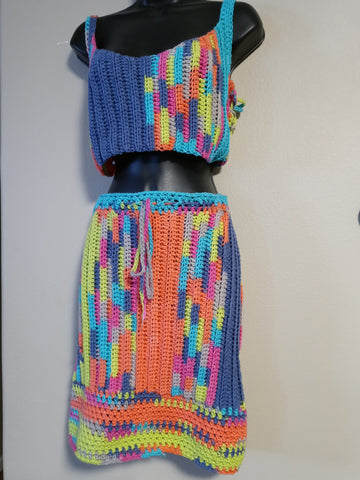 Neon Crop and Skirt Set