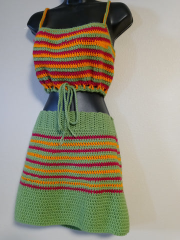 Lime Green Crop and Skirt Set