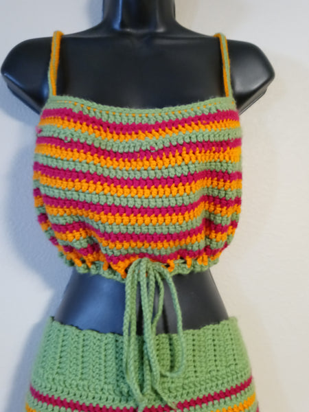 Lime Green Crop and Skirt Set