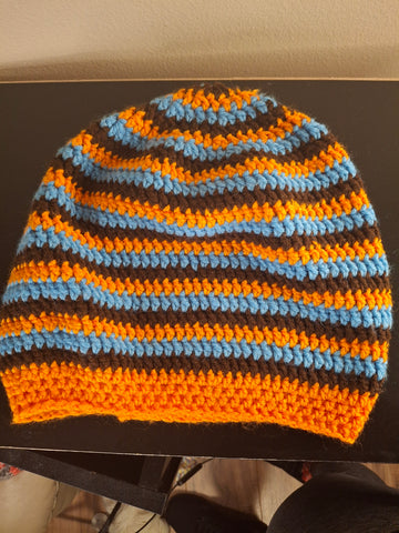 Orange, blue and brown slouch