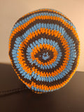 Orange, blue and brown slouch