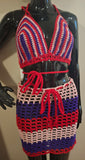Red Pink and Purple Bikini and Mesh Skirt