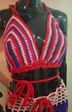Red Pink and Purple Bikini and Mesh Skirt