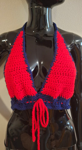 Red and Blue Halter Top