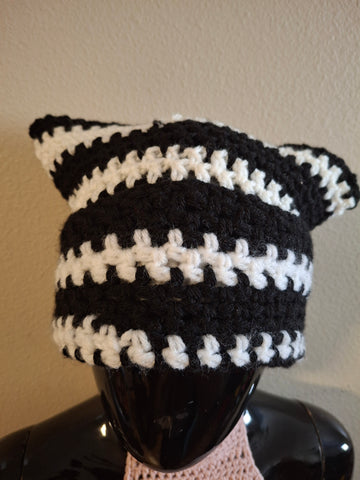 Black and White Cat Ear Cap