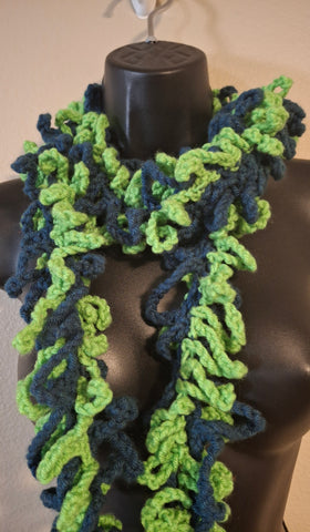 Blue and Green Fringe Scarf