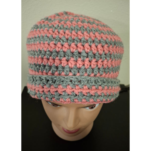 Pink and Gray Fitted Beanie