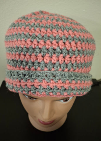 Pink and Gray Fitted Beanie