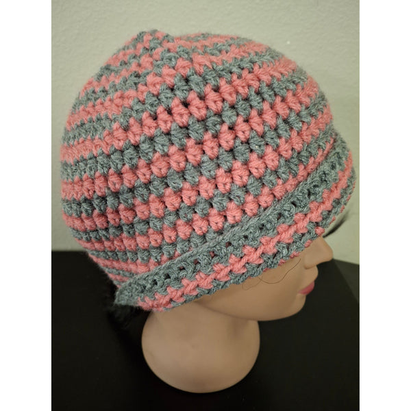 Pink and Gray Fitted Beanie