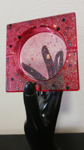 Clear Fushcia Ashtray