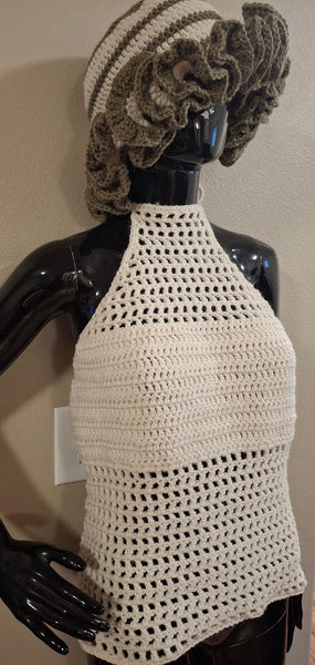 Cream and Brown Ruffle Hat and Tank Top