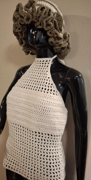 Cream and Brown Ruffle Hat and Tank Top