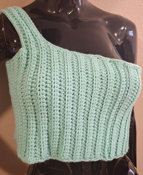 Mint Green Single Shoulder Crop Top