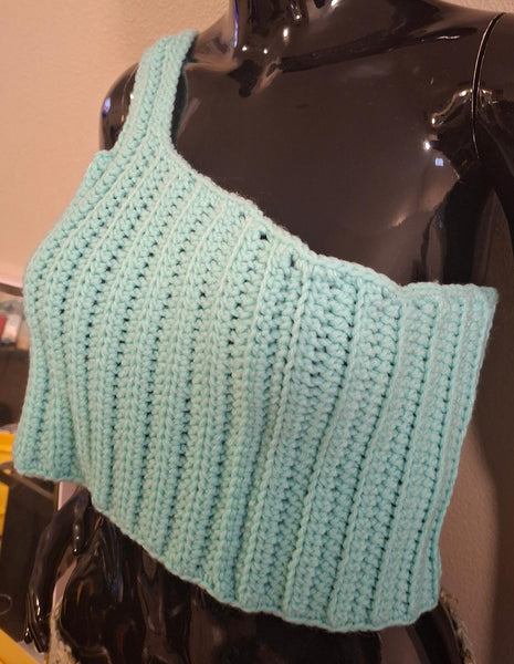 Mint Green Single Shoulder Crop Top