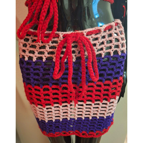 Red Pink and Purple Bikini and Mesh Skirt