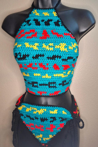 Turquoise Patterned SwimSuit