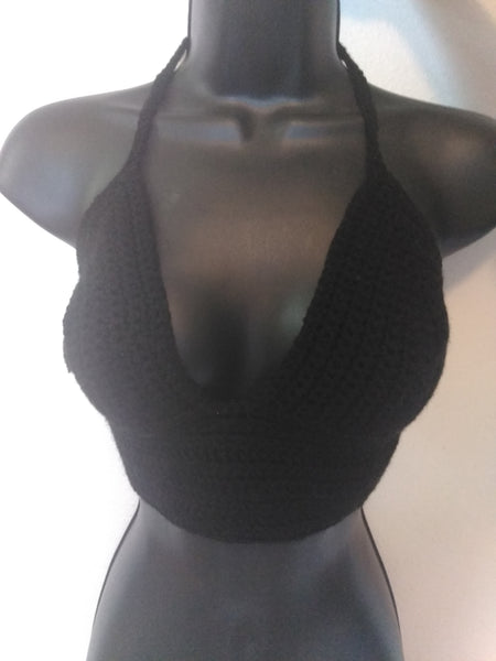Black Cropped Halter Top