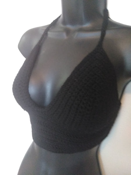 Black Cropped Halter Top