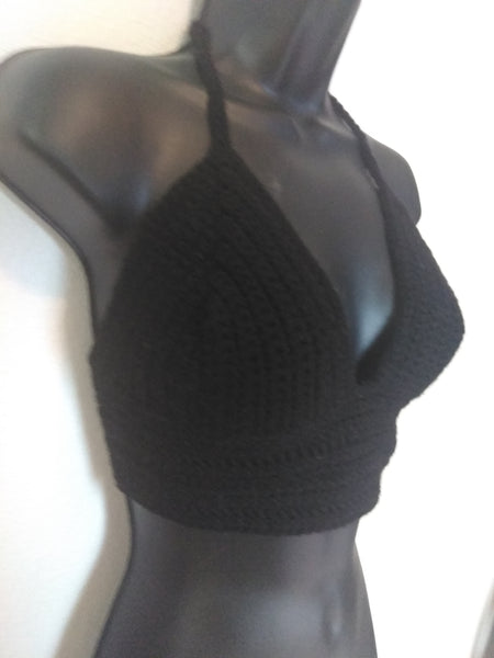 Black Cropped Halter Top